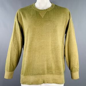 VISVIM Size L Jumbo SB Sweat Green Dyed Cotton Distressed Crew Neck Sweatshirt